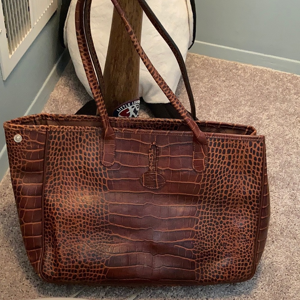 Longchamp crocodile tote brown
